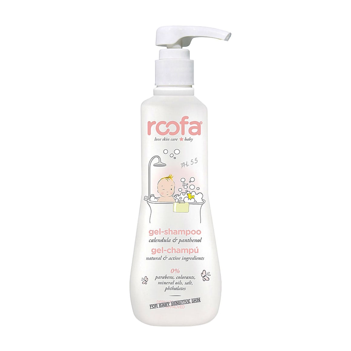 Дитячий гель-шампунь для чутливої шкіри тіла Roofa Gel Shampoo з календулою та пантенолом, 500 мл